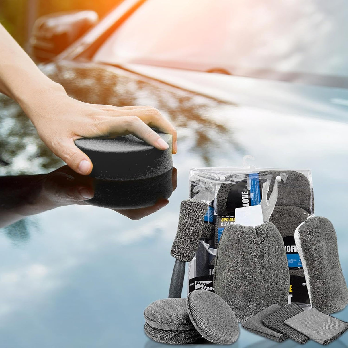 Car Cleaning Sponge Towel Brushe Set 9Pcs Car Wash Kits Cleaning Tools Set