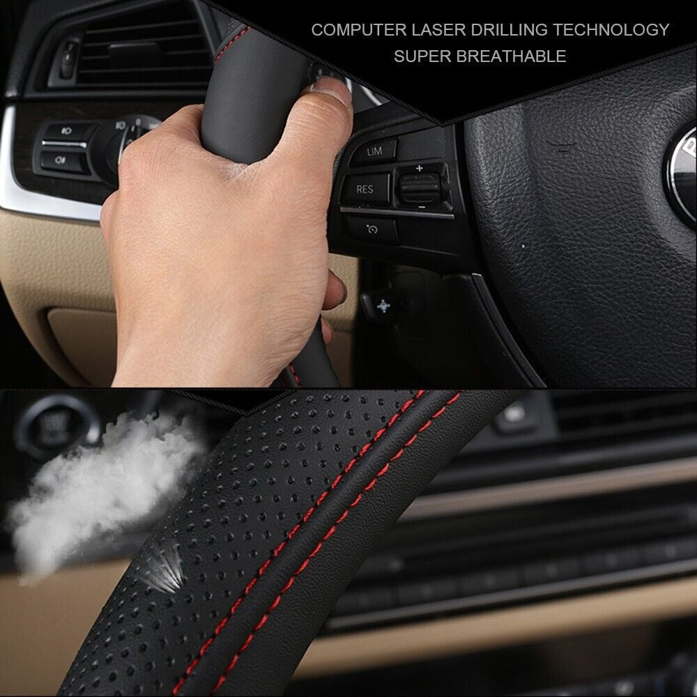 Universal Luxury Car 37-38cm Steering Wheel Cover PU Leather Non-slip Breathable (Brown)
