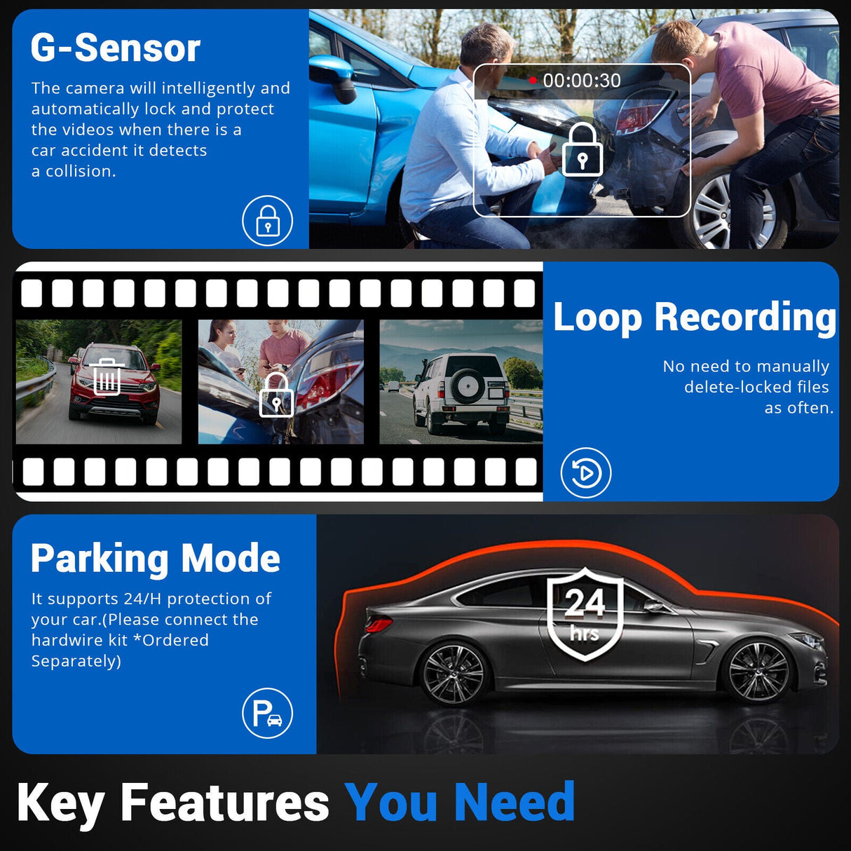 Wifi 10 2K Dash Cam RearView Camera Reversing Recorder Comes with Free 32GB Card