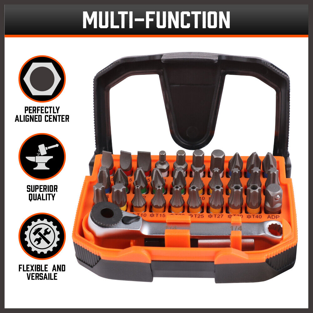 32Piece 1/4 Mini Double Head Screwdriver Bit and Ratchet Set CRV Steel Durable