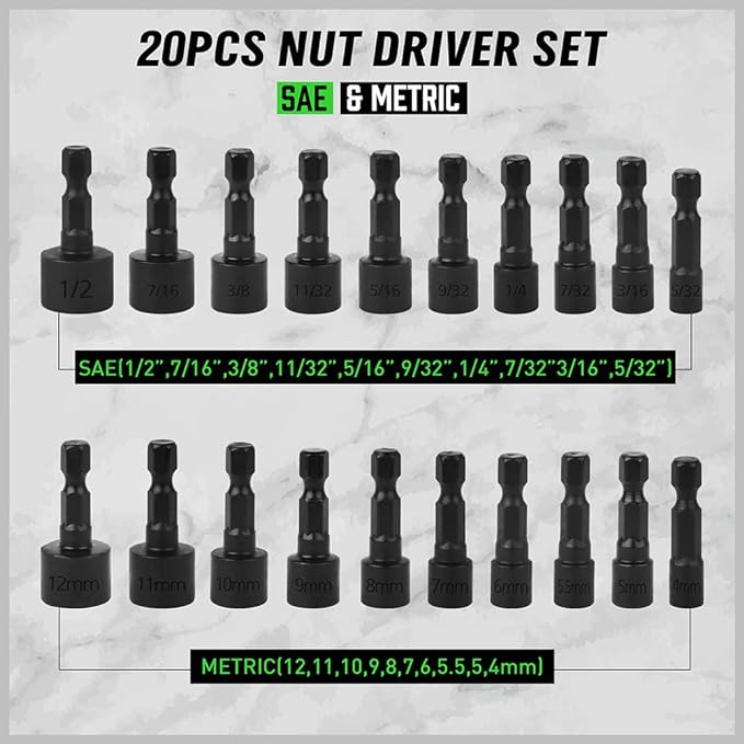 SWANLAKE GARDEN TOOLS (letter with no tracking)SWANLAKE 20PCS Power Nut Driver Set for Impact Drill, 1/4??Hex Head Drill Bit SAE and Metric