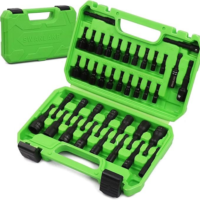 SWANLAKE SWANLAKE 39PCS Magnetic Hex Nut Driver Master Kit,1/4 Quick-Change Hex Shank, SAE & Metric Power Nuts Driver Drill Bit Tools Set,Cr-V Steel