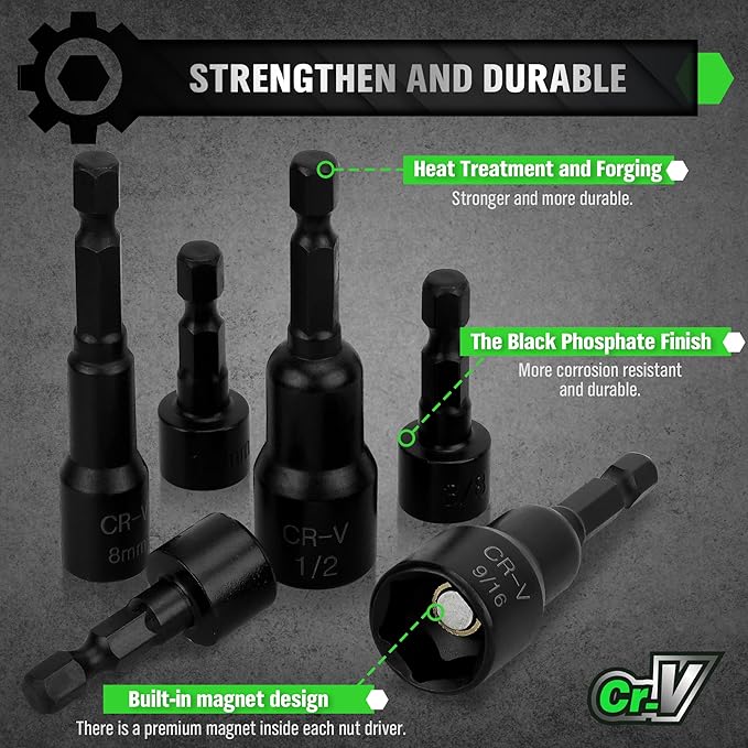 SWANLAKE SWANLAKE 39PCS Magnetic Hex Nut Driver Master Kit,1/4 Quick-Change Hex Shank, SAE & Metric Power Nuts Driver Drill Bit Tools Set,Cr-V Steel