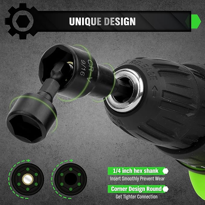 SWANLAKE SWANLAKE 39PCS Magnetic Hex Nut Driver Master Kit,1/4 Quick-Change Hex Shank, SAE & Metric Power Nuts Driver Drill Bit Tools Set,Cr-V Steel