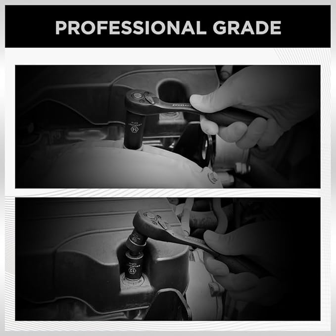 SWANLAKE 1/4 Drive Impact Socket Set, 56-Piece Standard SAE (5/32 to 9/16 inch) and Metric (4-15mm) Size, 6 Point, Cr-V, 1/4-Inch Drive Ratchet Handle, Drive Extension Bar, Impact Universal Joint