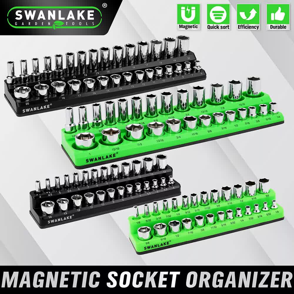 SWANLAKE 4Pc Magnetic Socket Organizer Tray 3/8 1/4 SAE Metric Socket Holder
