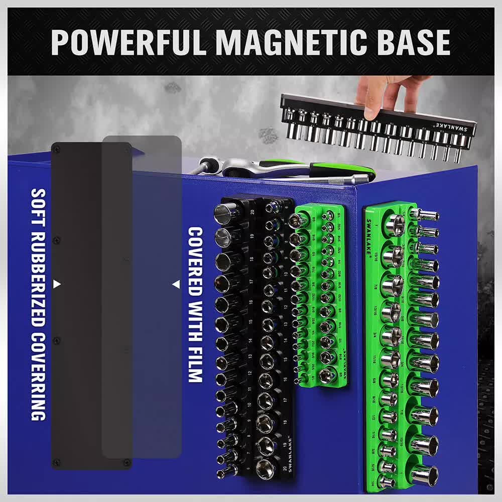 SWANLAKE 4Pc Magnetic Socket Organizer Tray 3/8 1/4 SAE Metric Socket Holder