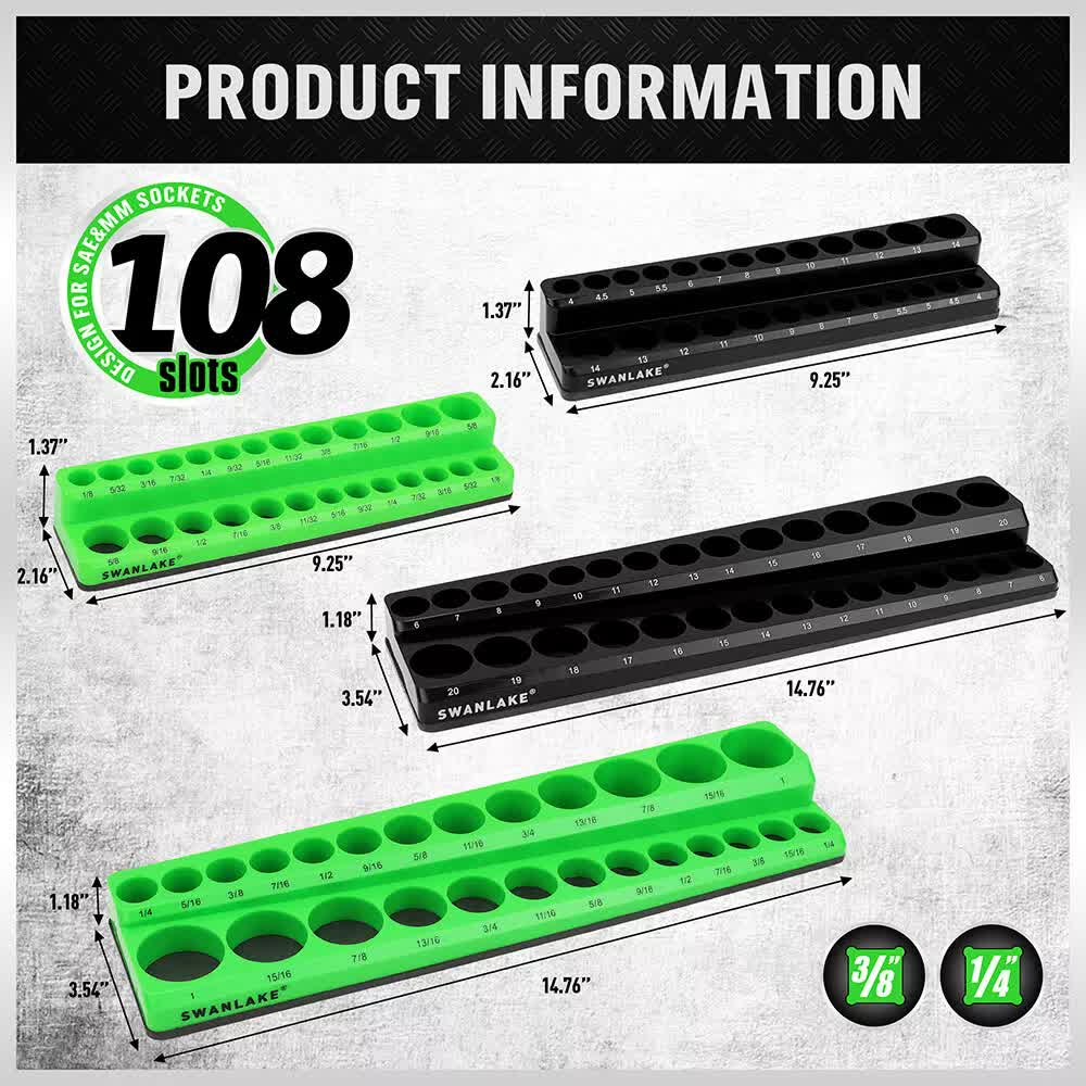 SWANLAKE 4Pc Magnetic Socket Organizer Tray 3/8 1/4 SAE Metric Socket Holder