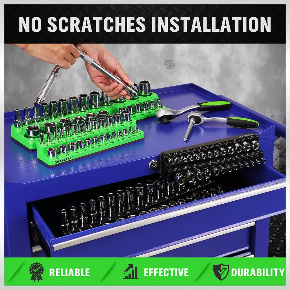 SWANLAKE 4Pc Magnetic Socket Organizer Tray 3/8 1/4 SAE Metric Socket Holder