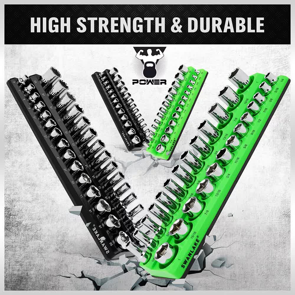 SWANLAKE 4Pc Magnetic Socket Organizer Tray 3/8 1/4 SAE Metric Socket Holder