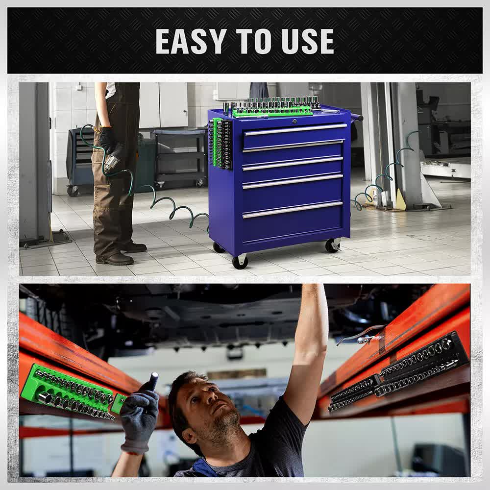 SWANLAKE 4Pc Magnetic Socket Organizer Tray 3/8 1/4 SAE Metric Socket Holder