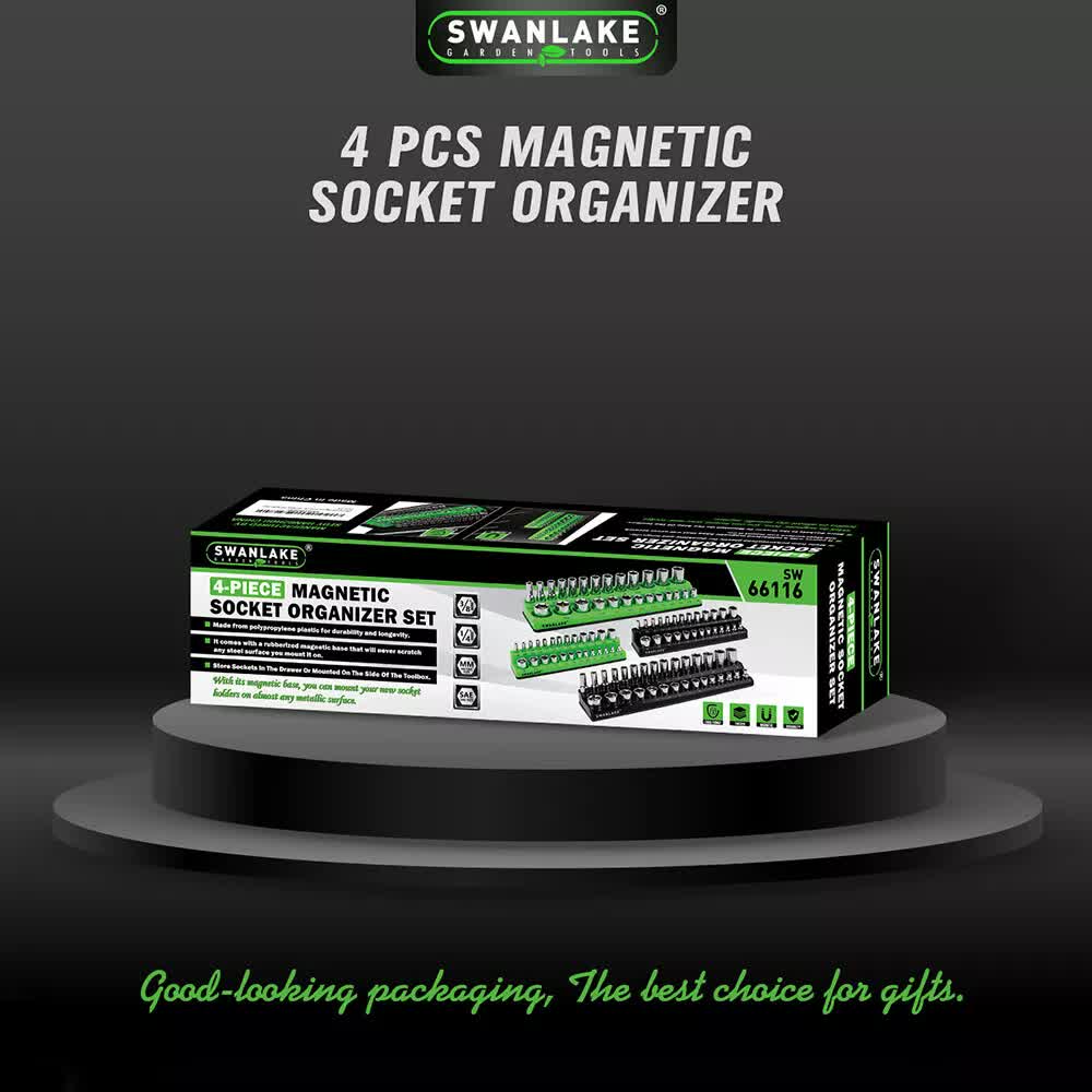 SWANLAKE 4Pc Magnetic Socket Organizer Tray 3/8 1/4 SAE Metric Socket Holder