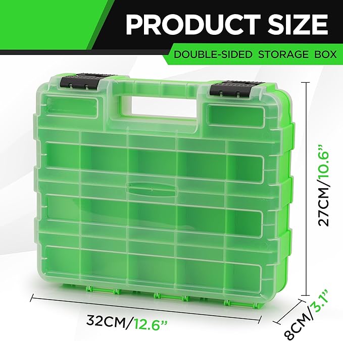 SWANLAKE Small Parts Organizer, 34-Compartments Double Side Storage Box with Removable Dividers, Tools Box Screw Organizer For Nuts, Bolts, Screws, Nails, Small Hardware