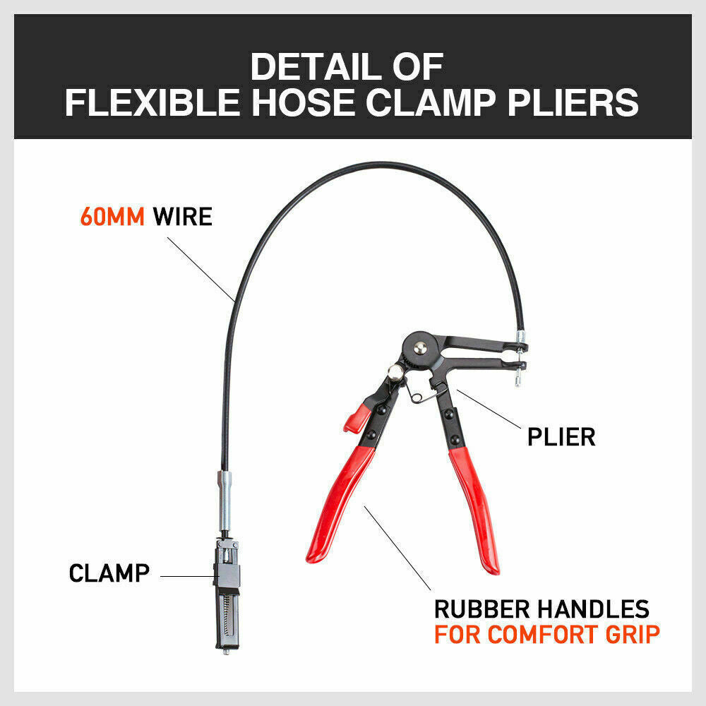 Long Hose Clamp Pliers 24 Flexible Extension Wire Oil Fuel Hose Clip Remove