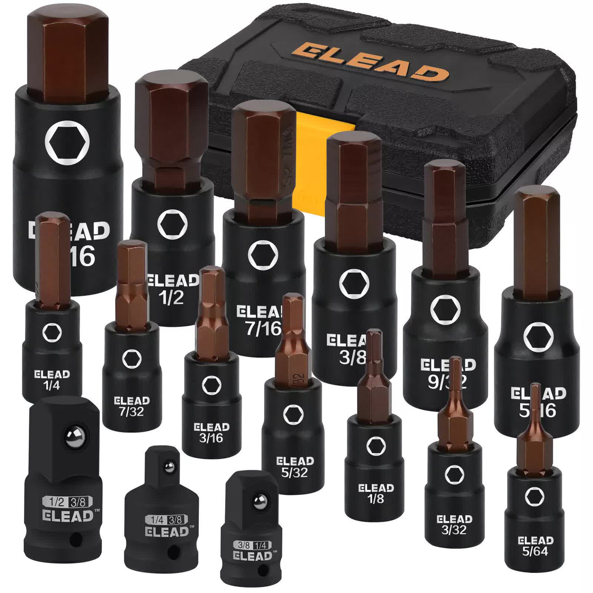 16Pc SAE Hex Bit Impact Socket Set 5/64-9/16 Allen Socket Set Socket Adapter