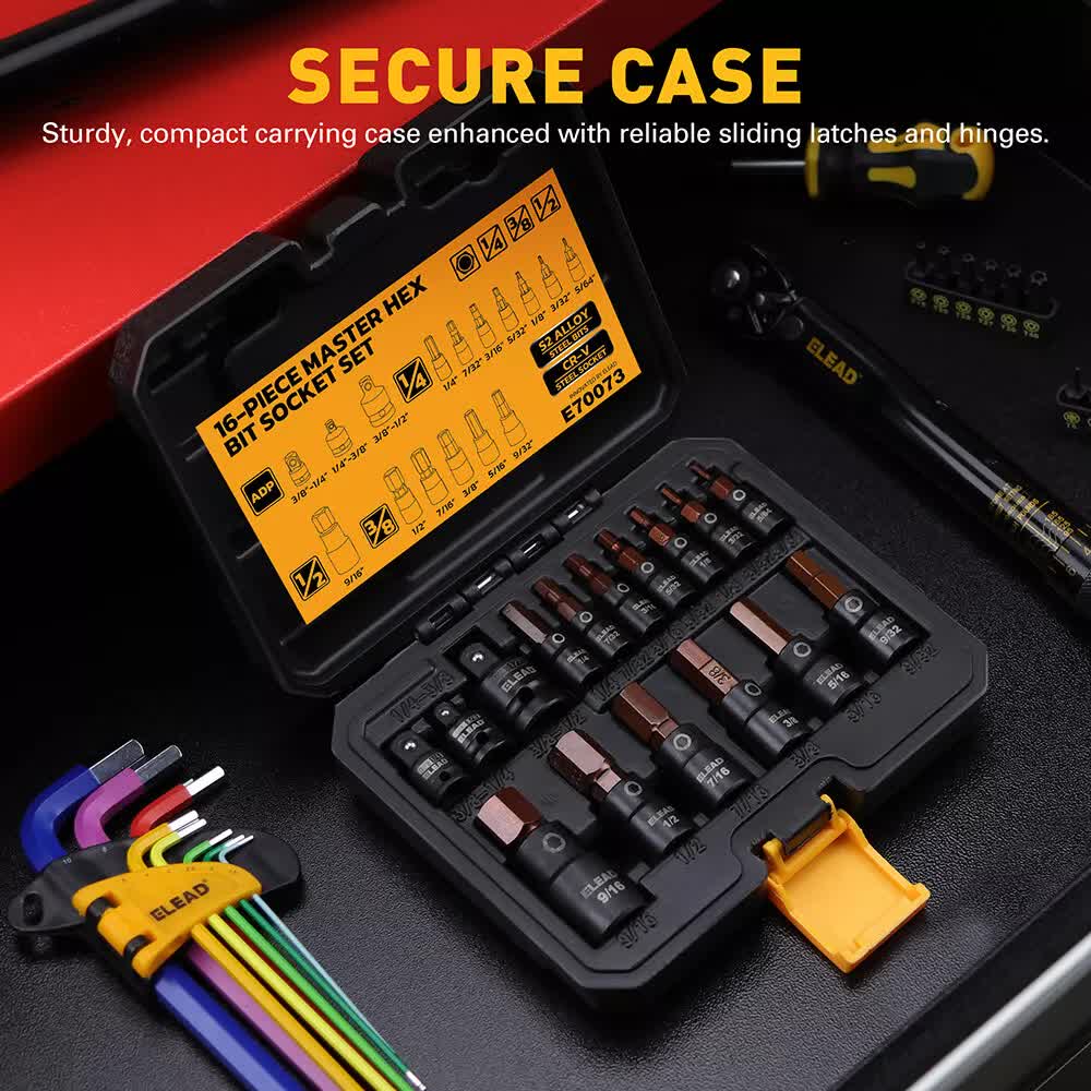 16Pc SAE Hex Bit Impact Socket Set 5/64-9/16 Allen Socket Set Socket Adapter