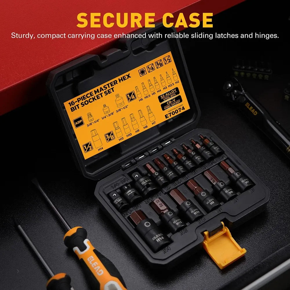 ELEAD 16Pc Metric Hex Bit Socket Set Allen Socket S2 Steel Socket Adapter