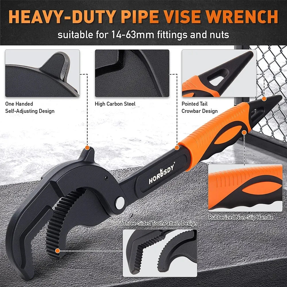 HORUSDY 2Pc Adjustable Wrench Quick Multi-Function Spanner Power Grip Pipe Set