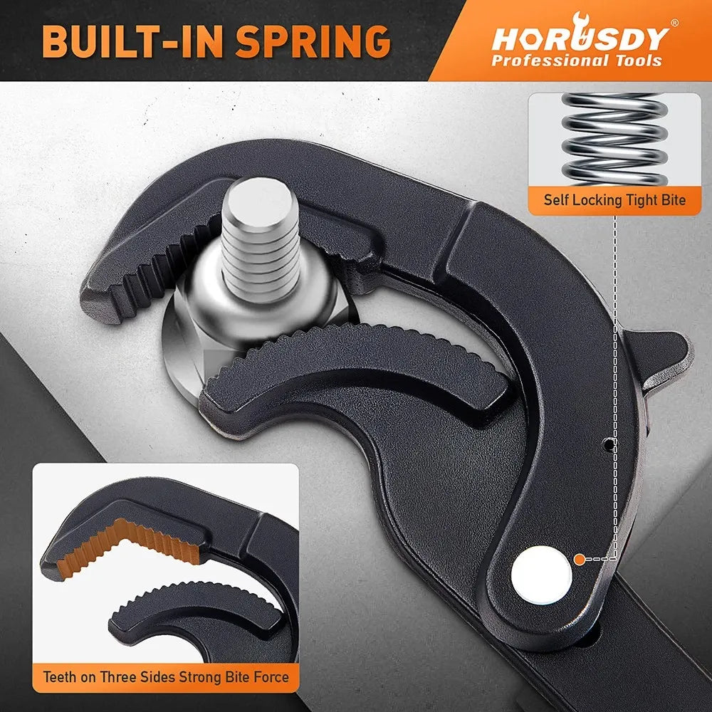 HORUSDY 2Pc Adjustable Wrench Quick Multi-Function Spanner Power Grip Pipe Set
