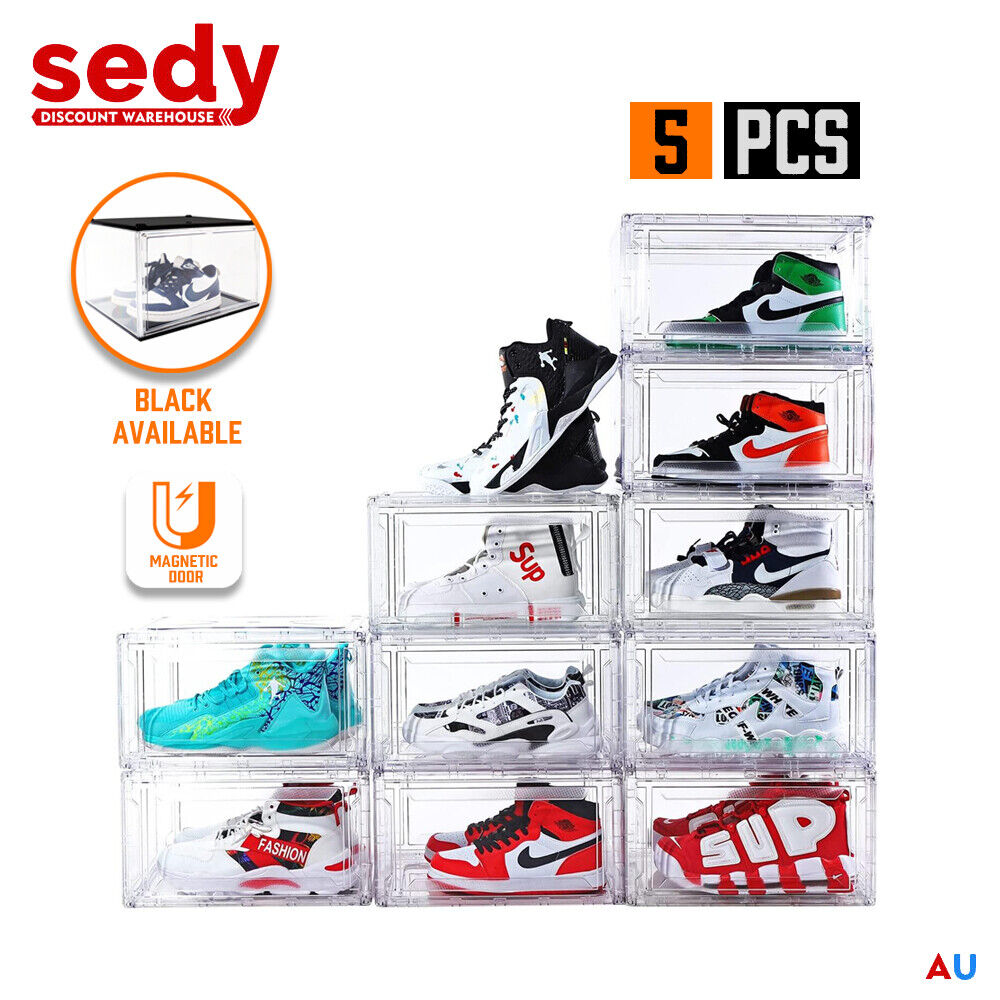 5PC Stackable Shoe Display Box Hard Acrylic Sneaker Storage Containers Case