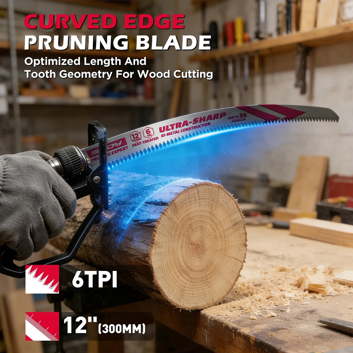 5-Piece 12" Reciprocating Saw Blades 6TPI Wood Pruning Curved Edge CR-V Steel