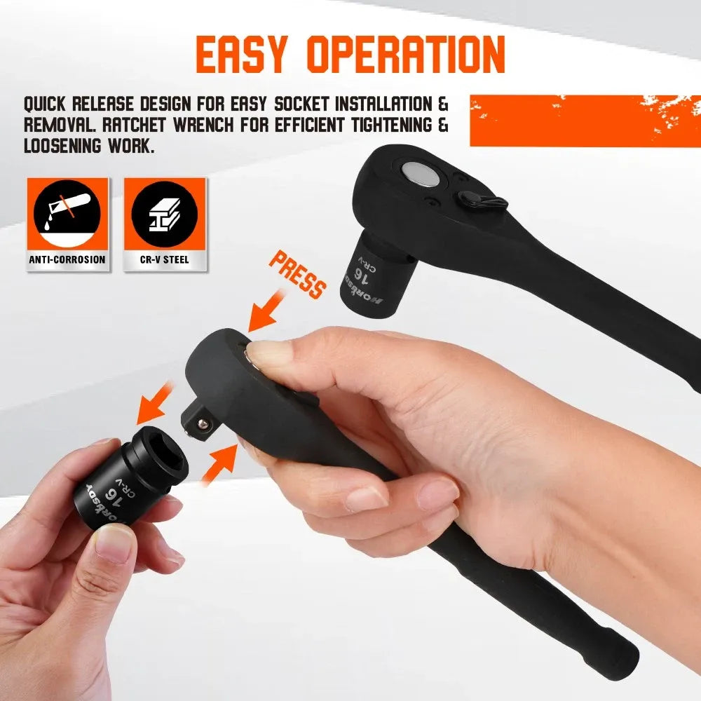 SEDY 12Pcs 1/2" Drive Socket Wrench Set CR-V 72T Ratchet Metric 10-19mm Holder