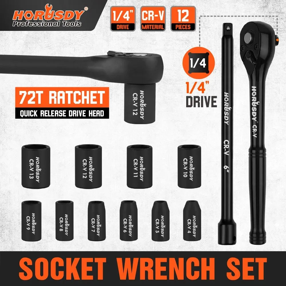 12-Piece 3/8" Drive Socket Set 72T Quick Release Ratchet Metric 8-18mm Holder
