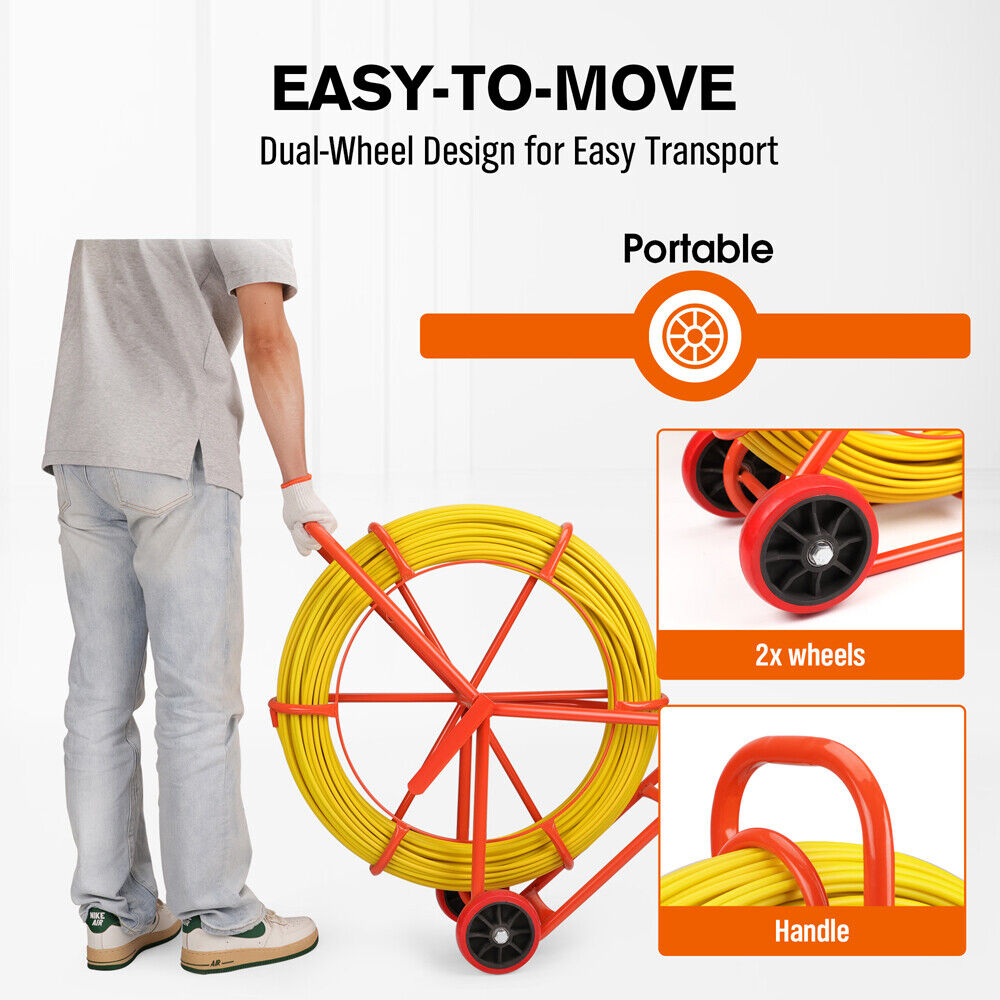 150M?8MM Fish Tape Puller Fiberglass Wire Cable Running Duct Rodder Heavy Duty