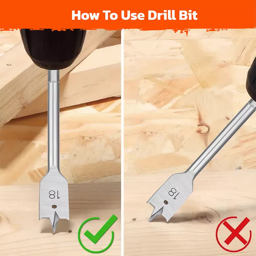 6-Pieces Flat Wood Boring Spade Drill Bit Set Drillbits 10-25mm Bits 1/4 Shank