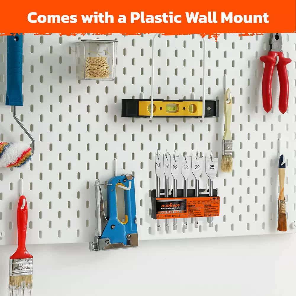 6-Pieces Flat Wood Boring Spade Drill Bit Set Drillbits 10-25mm Bits 1/4 Shank