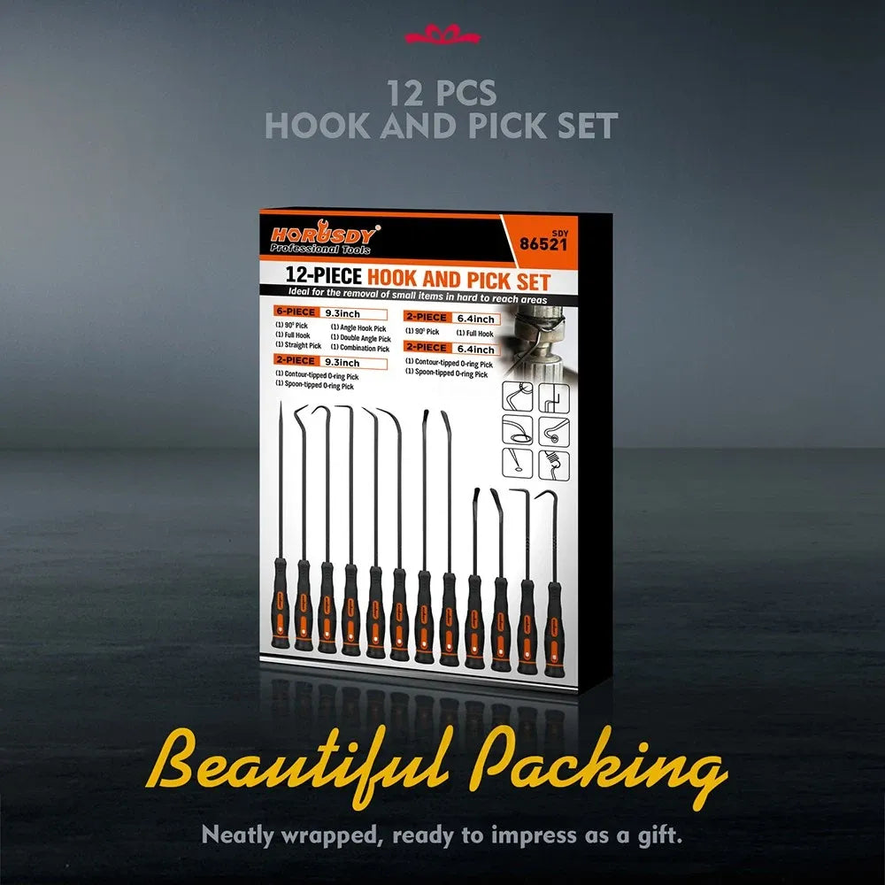 HORUSDY 12Pc Precision Hook and Pick Set O-Ring Seal Remover Hooks Puller Tool