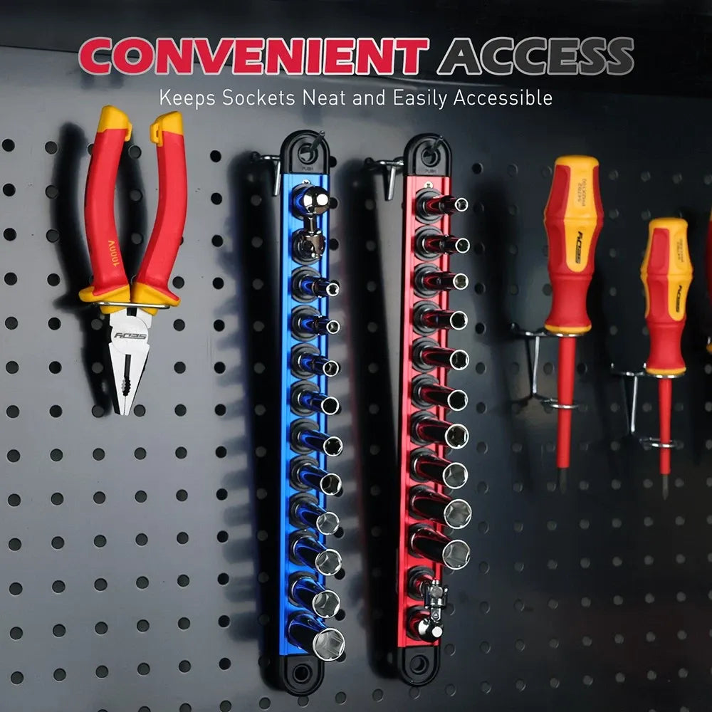 SEDY 1/4" Deep Socket Set Metric 4-13mm Long Sockets w/ Magnetic Rail Organizer