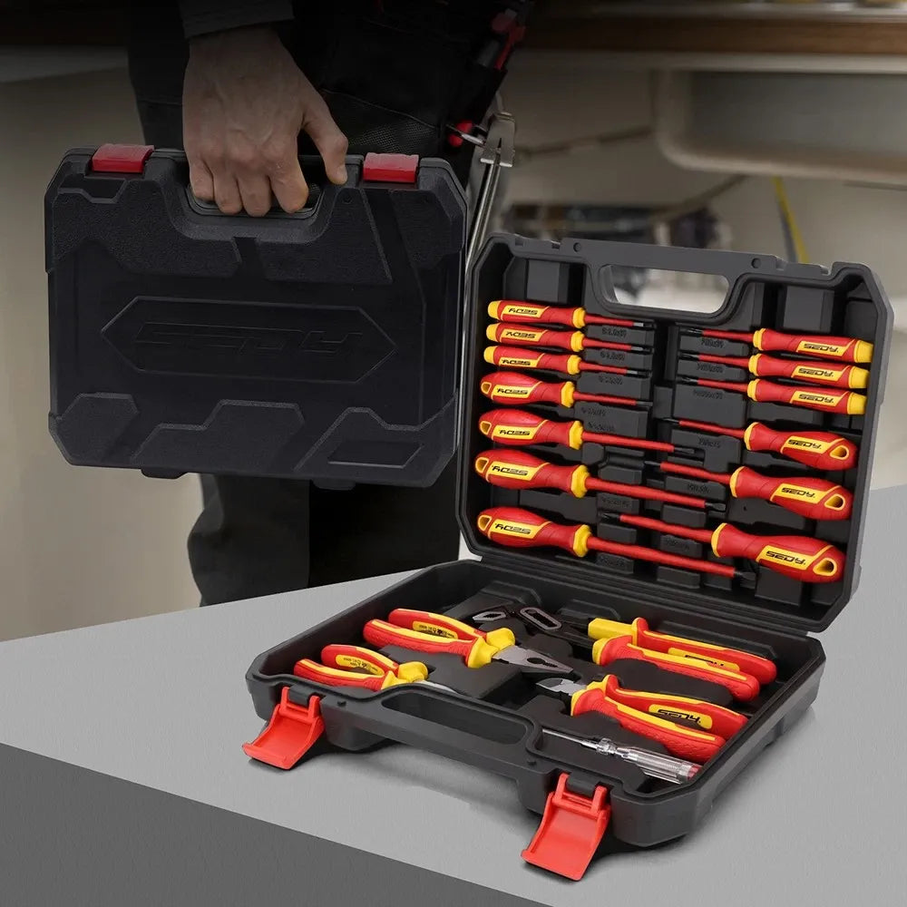 SEDY 18Pcs 1000V Insulated Electrician Tool Set Magnetic Screwdriver Pliers Kit