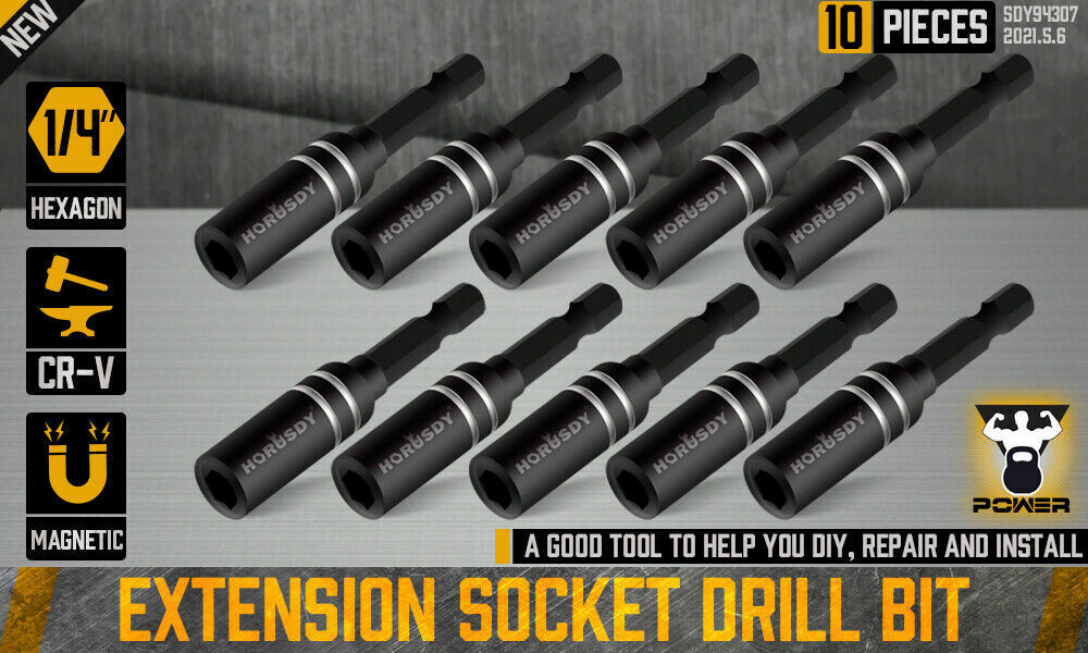 10Pc Magnetic Extension Socket Drill Bit Holder 1/4 Hex Screwdriver Nut Driver