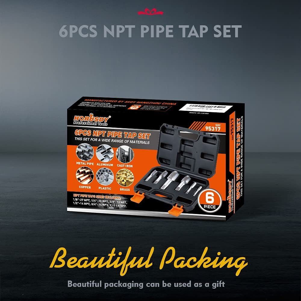 HORUSDY 6Pc NPT Pipe Tap Set Thread Tap Screw Tool 1/8 1/4 3/8 1/2 3/4 1