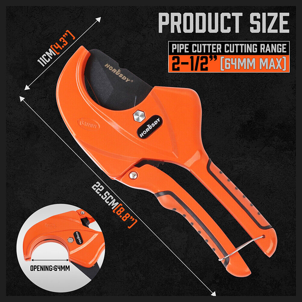 HORUSDY PVC Ratchet Cutter 64mm 2 - 1/2 Deburring Tool Rubber Handle Hand Tool