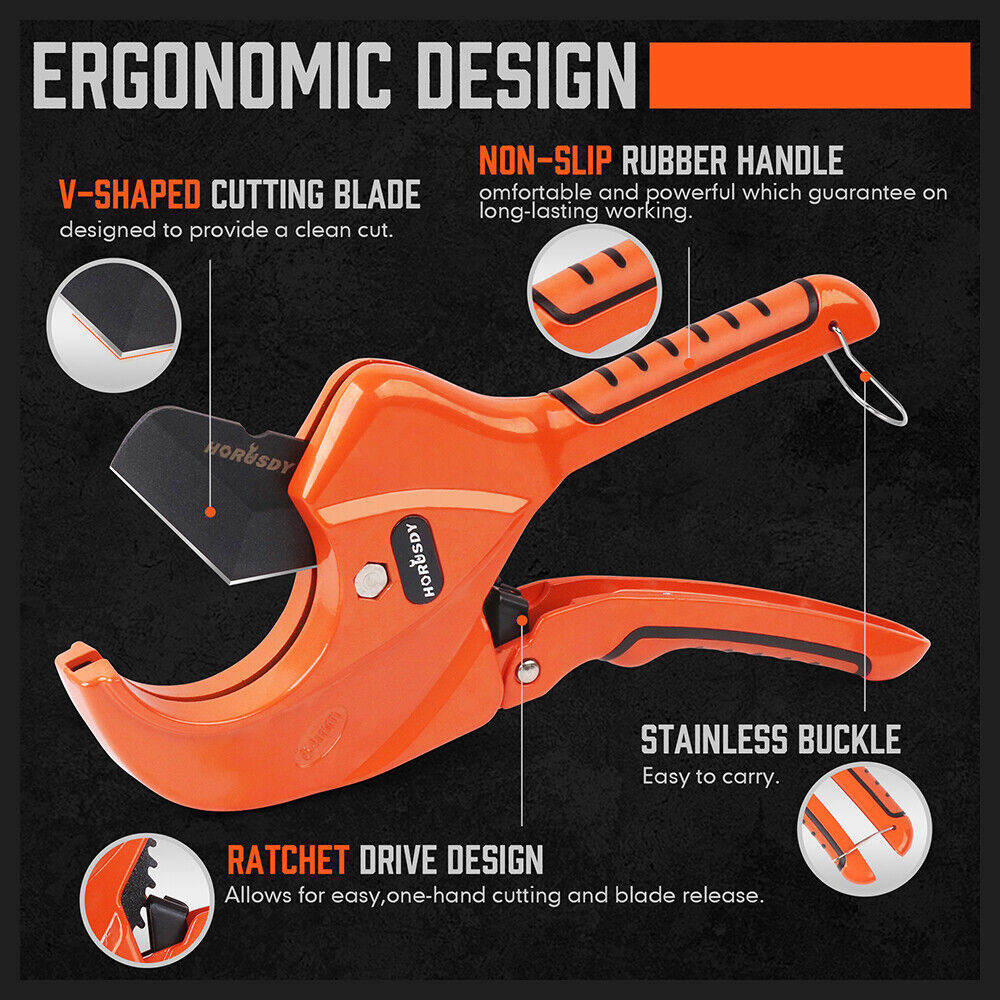 HORUSDY PVC Ratchet Cutter 64mm 2 - 1/2 Deburring Tool Rubber Handle Hand Tool