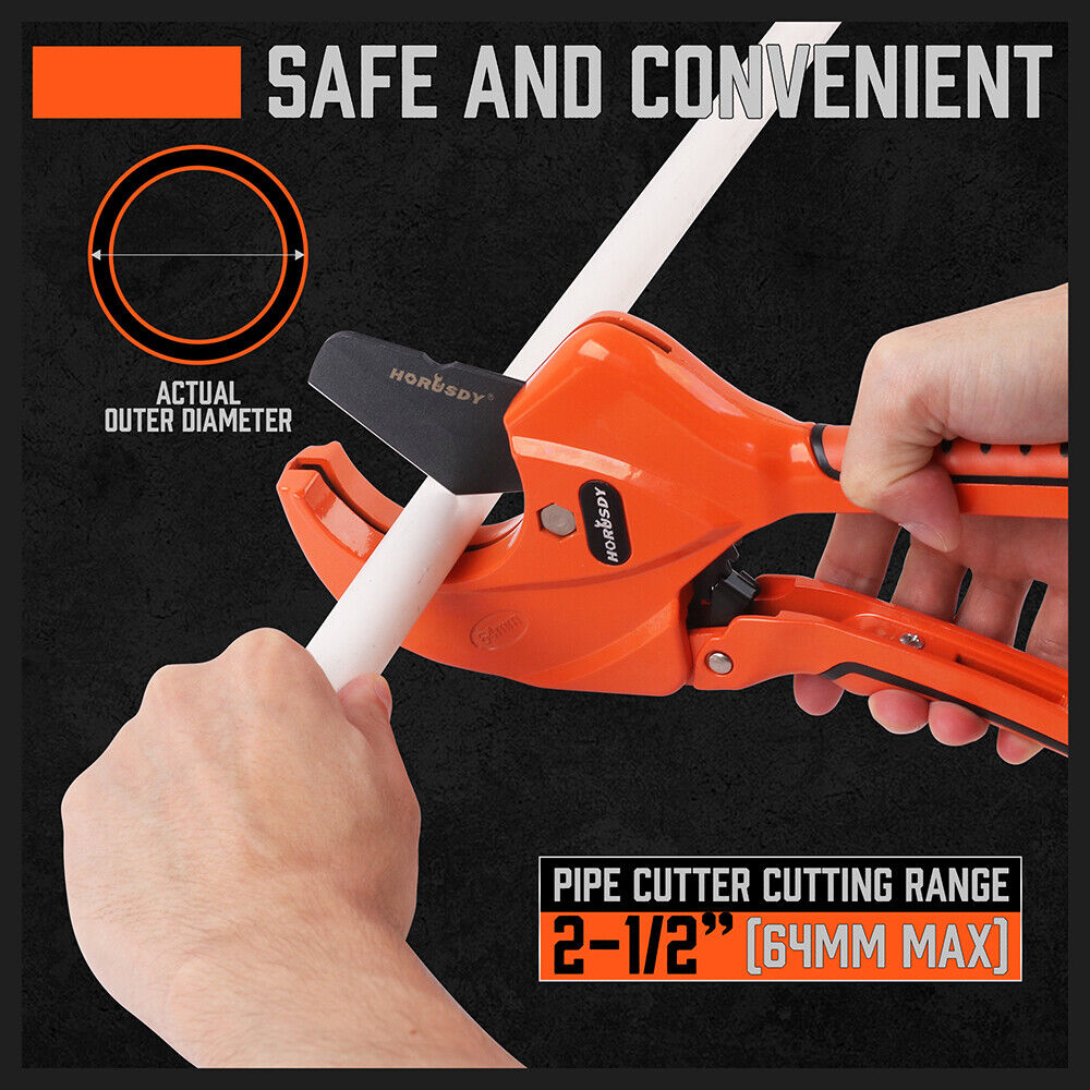 HORUSDY PVC Ratchet Cutter 64mm 2 - 1/2 Deburring Tool Rubber Handle Hand Tool