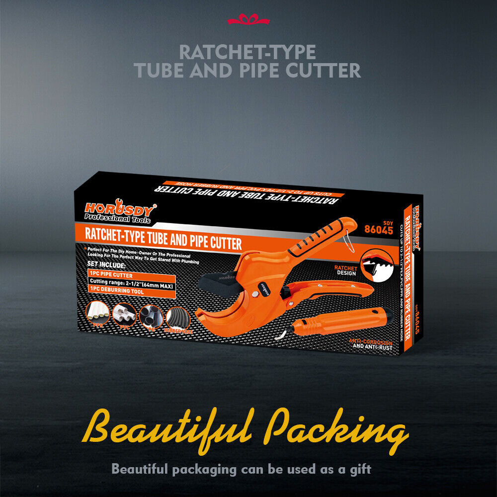 HORUSDY PVC Ratchet Cutter 64mm 2 - 1/2 Deburring Tool Rubber Handle Hand Tool