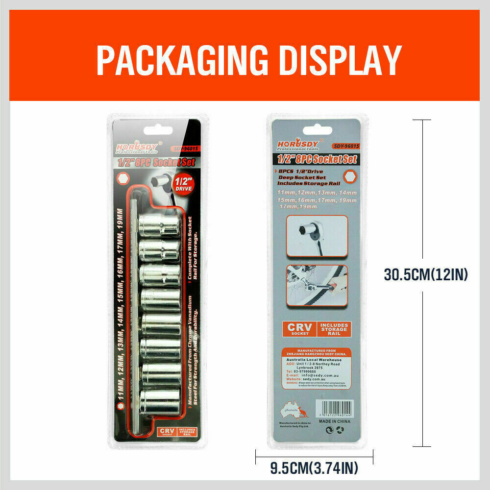 8Pc Metric Socket Set 1/2 Drive 11MM - 19MM For Wrench CRV Mechanic With Holder