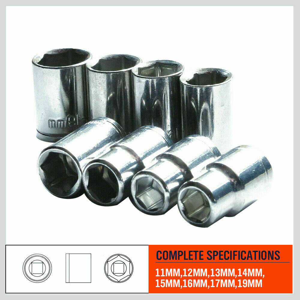 8Pc Metric Socket Set 1/2 Drive 11MM - 19MM For Wrench CRV Mechanic With Holder
