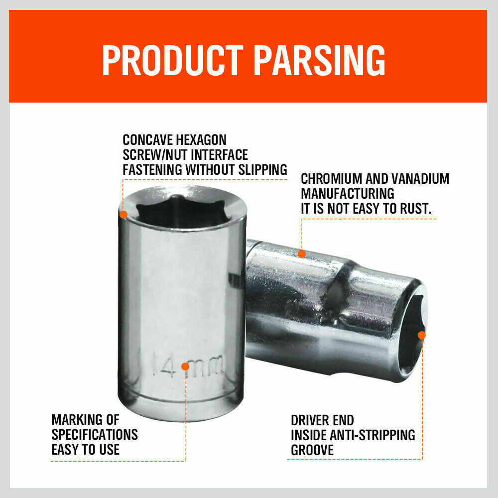 8Pc Metric Socket Set 1/2 Drive 11MM - 19MM For Wrench CRV Mechanic With Holder