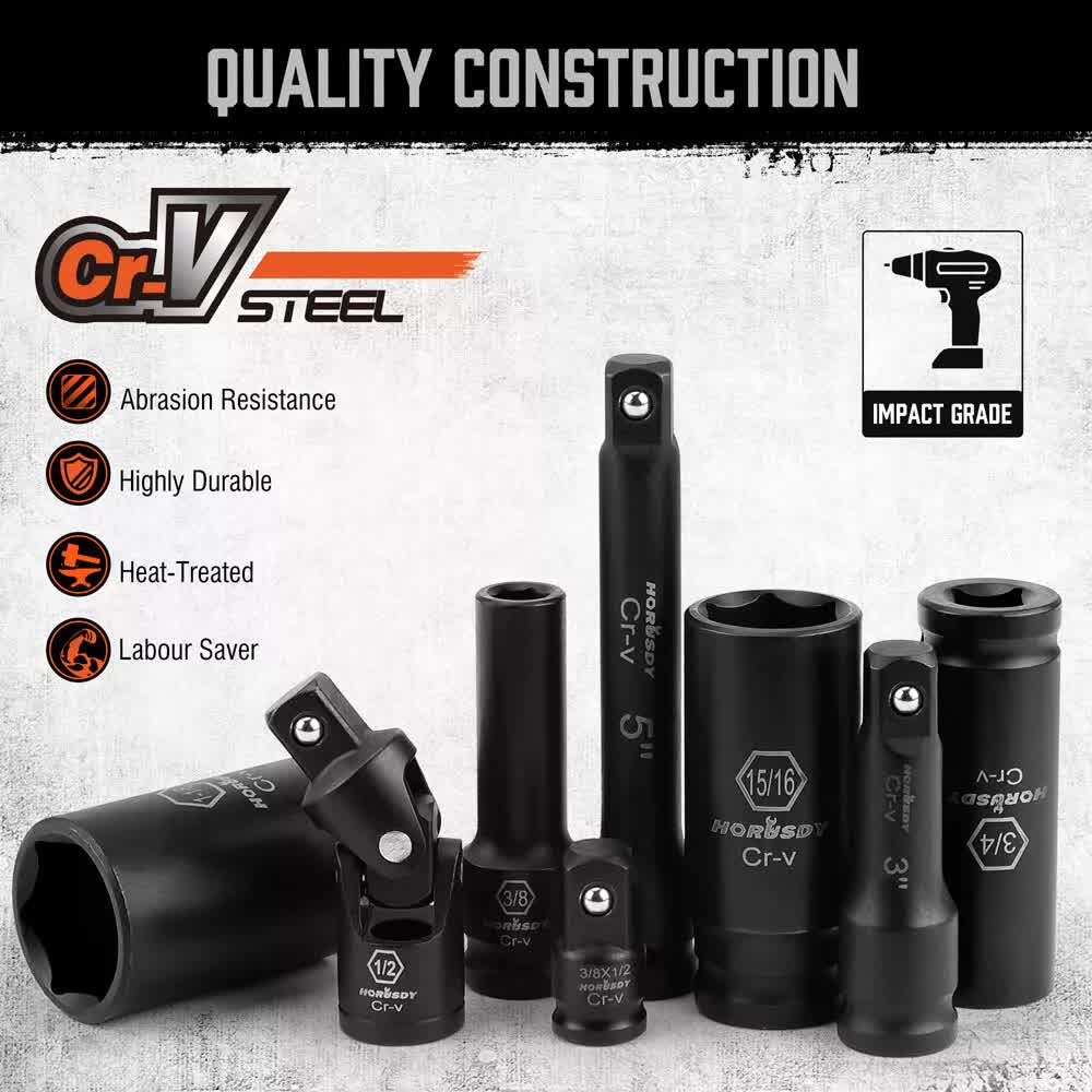 18Pc Deep Impact Socket Set Imperial / SAE Extension Flexible Adaptor 1/2 Drive