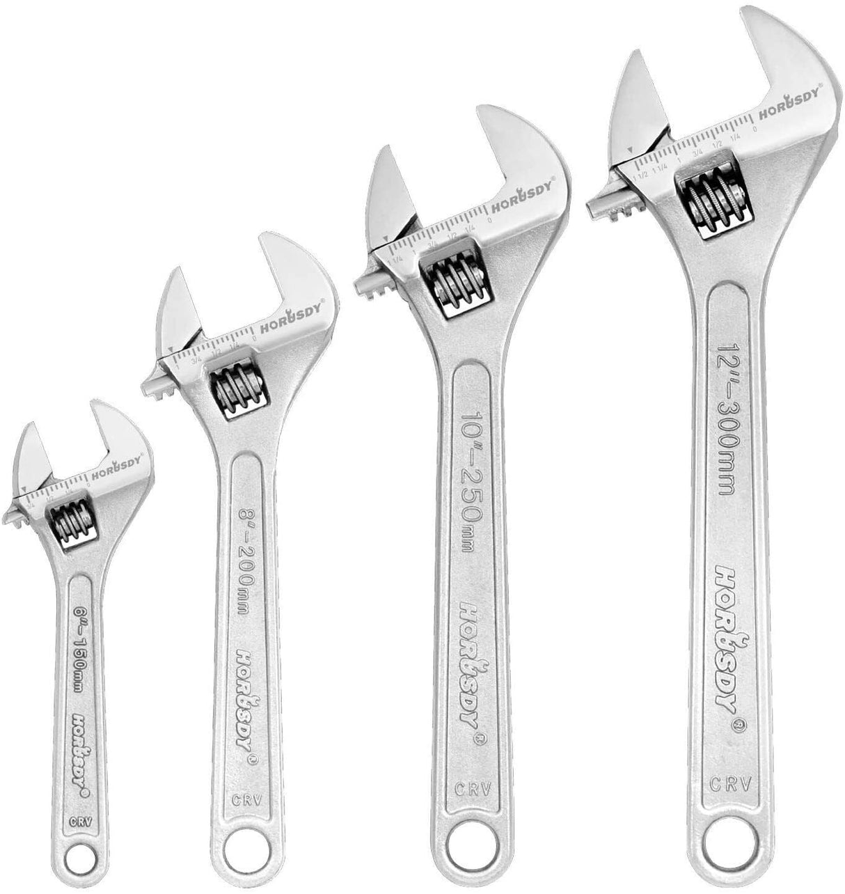 4Pc Adjustable Wrench Set Heavy Duty Shifter Spanner Wide Open Jaw 6/8/10/12