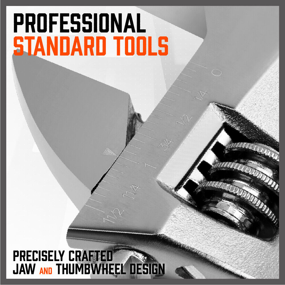 4Pc Adjustable Wrench Set Heavy Duty Shifter Spanner Wide Open Jaw 6/8/10/12