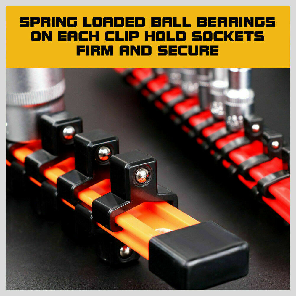 3Pc Double-Side Sockets Holder Tool Organizer Rails WorkShop Rack 1/4 3/8 1/2