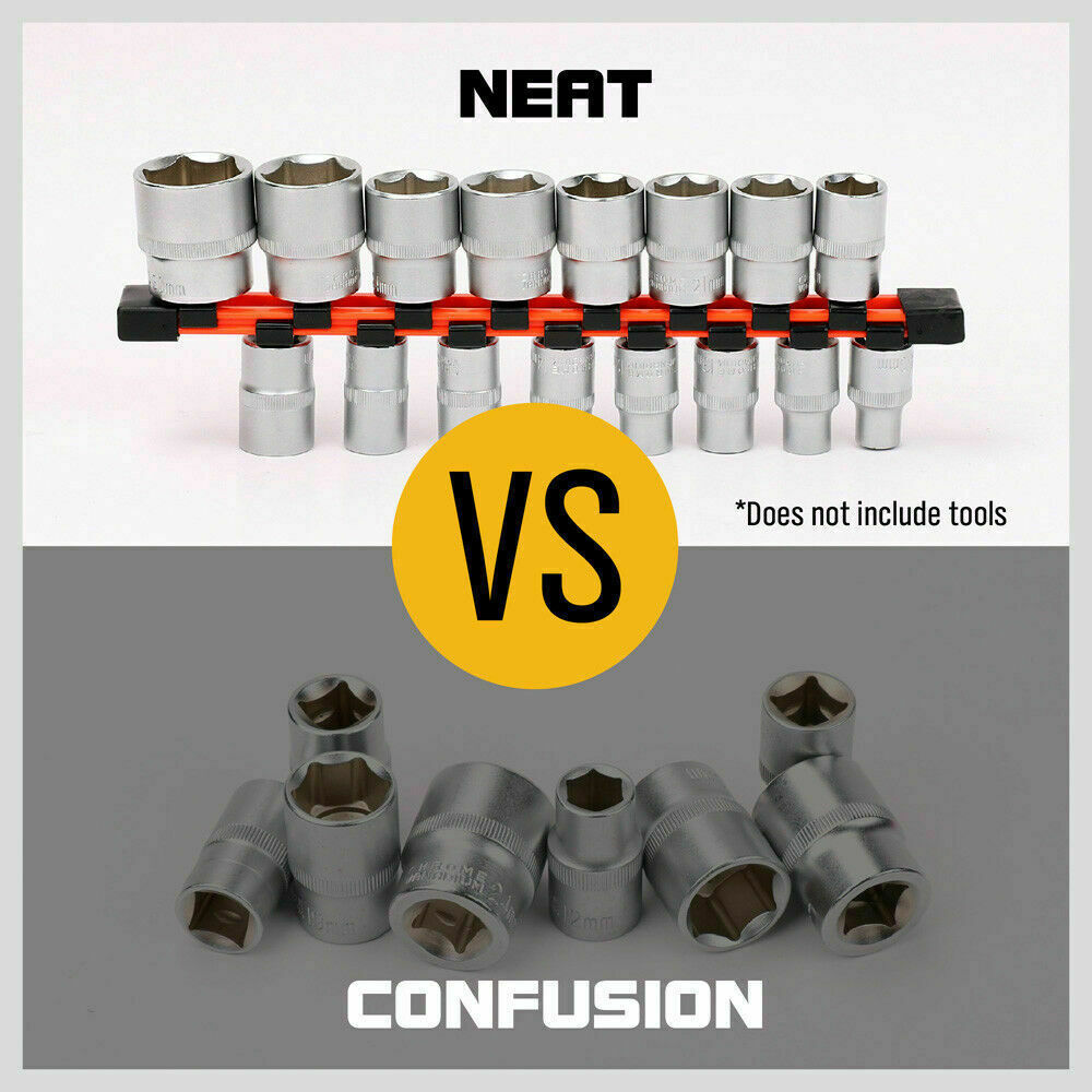 3Pc Double-Side Sockets Holder Tool Organizer Rails WorkShop Rack 1/4 3/8 1/2