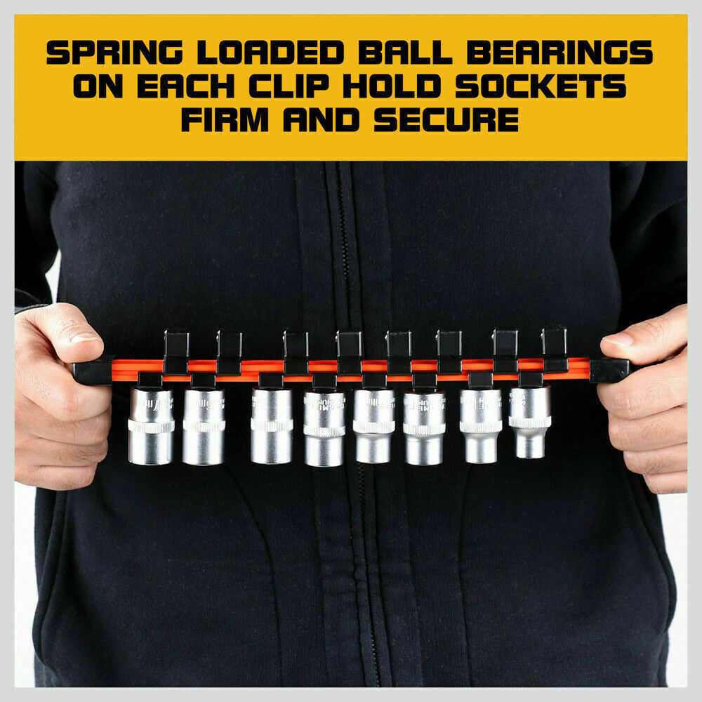 3Pc Double-Side Sockets Holder Tool Organizer Rails WorkShop Rack 1/4 3/8 1/2