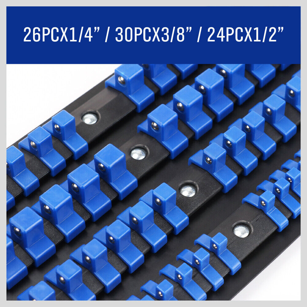 80 Socket Storage Rail Mixed Organizer Rack Holder Ball Locking 1/4 3/8 1/2