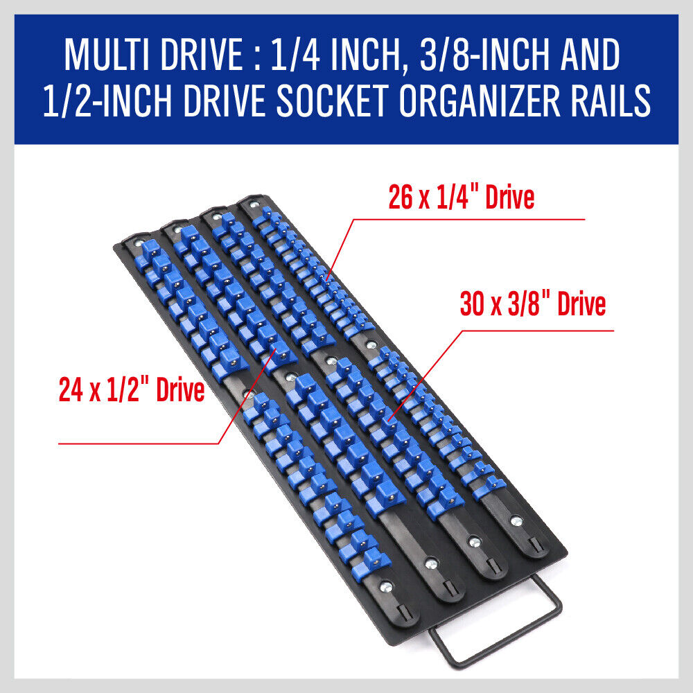 80 Socket Storage Rail Mixed Organizer Rack Holder Ball Locking 1/4 3/8 1/2